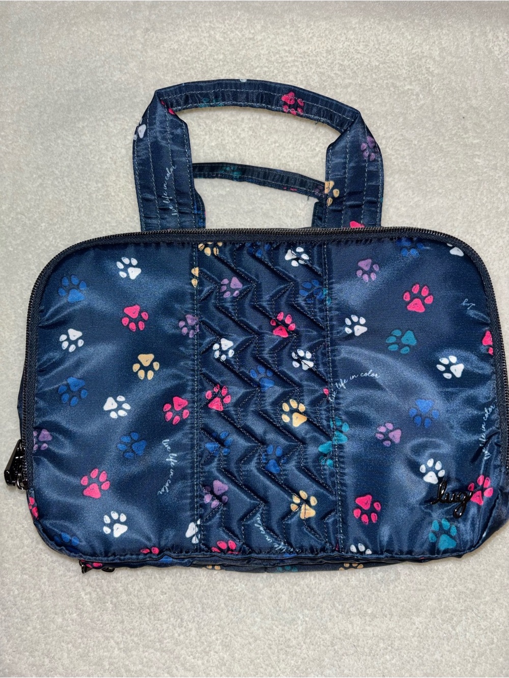 Lug flatbed deluxe cosmetic makeup toiletry case paws navy